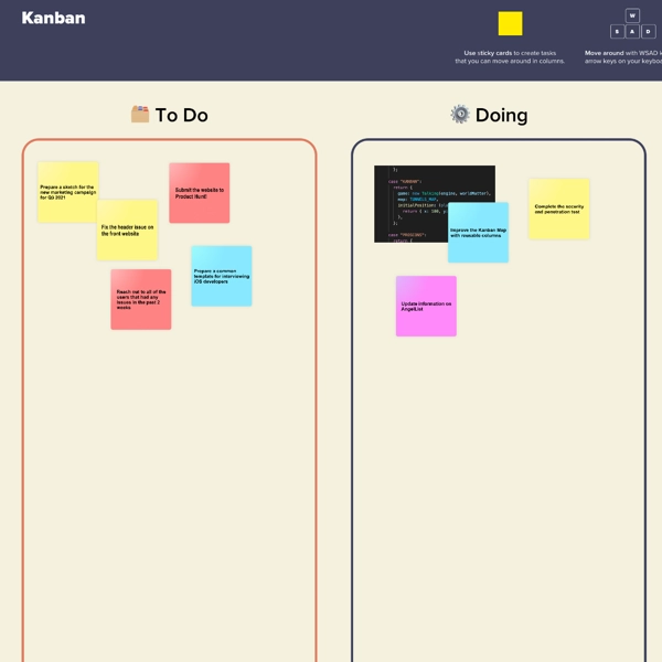 Simple Kanban board - track your To Do, Doing and Done lists.